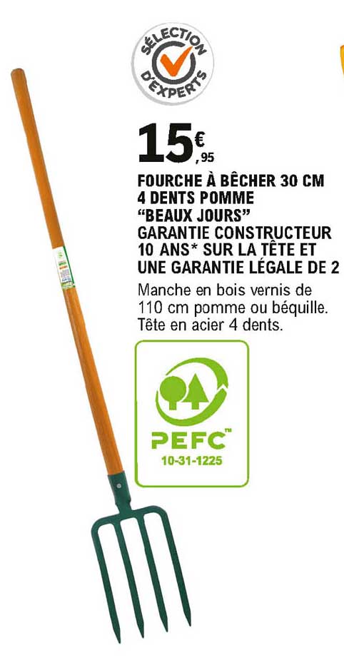 fourche à bêcher 30 cm 4 dents pomme beau jours