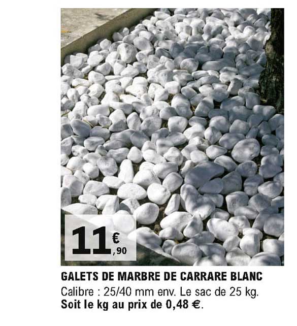 galets de marbre de carrare blanc