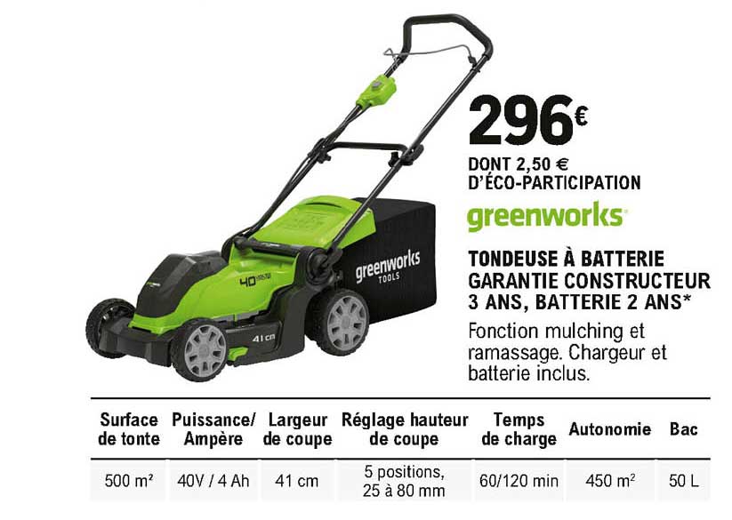 Greenworks Tondeuse à Batterie