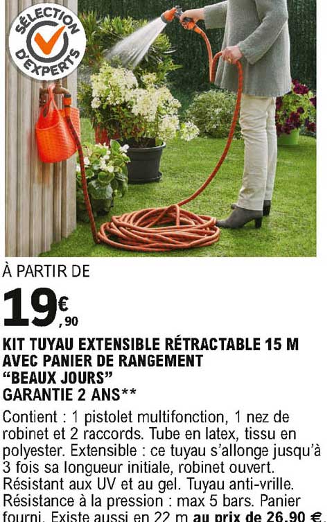 kit tuyau extensible rétractable avec panier de rangement beaux jours