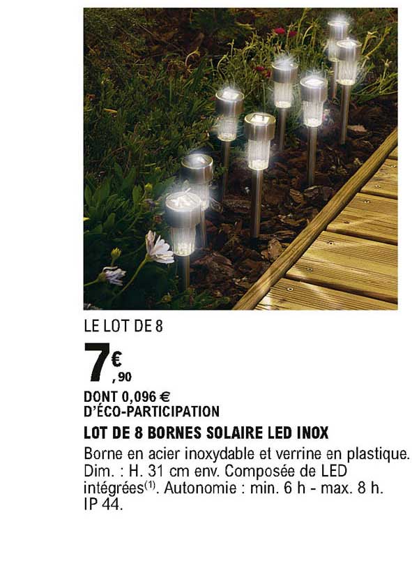 Lot De 8 Bornes Solaire Led Inox