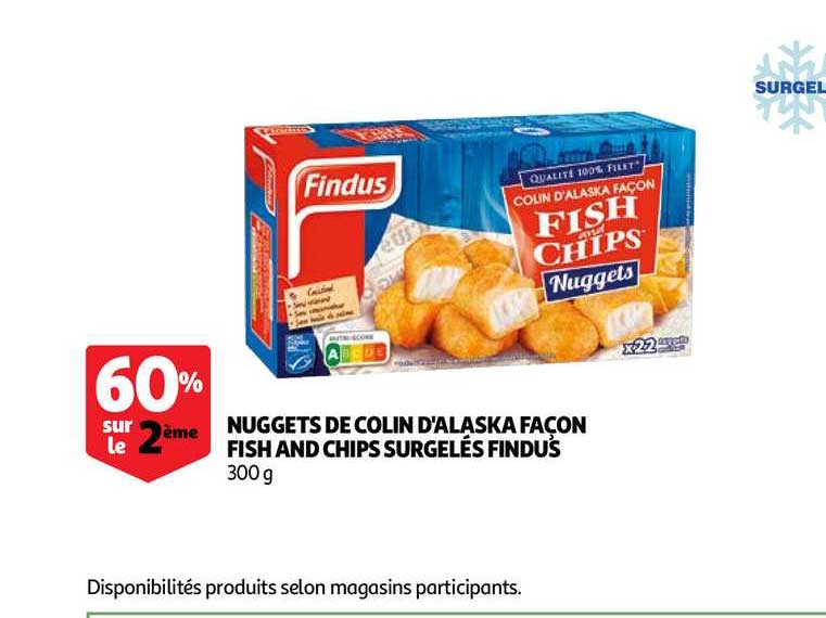 nuggets de colin d'alaska façon fish and chips surgelés findus