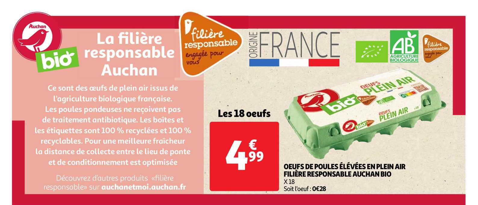 oeufs de poules élevées en plein air filière responsable auchan bio
