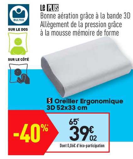 Oreiller Ergonomique 3d 52 X 33 Cm