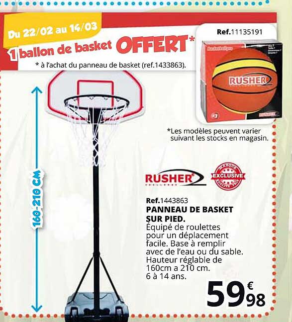 panneau de basket sur pied rusher
