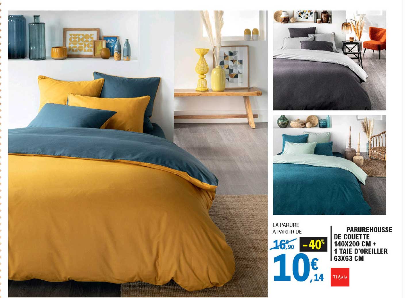 parure housse de couette 140x200 cm + 1 taie d'oreiller 63x63 cm