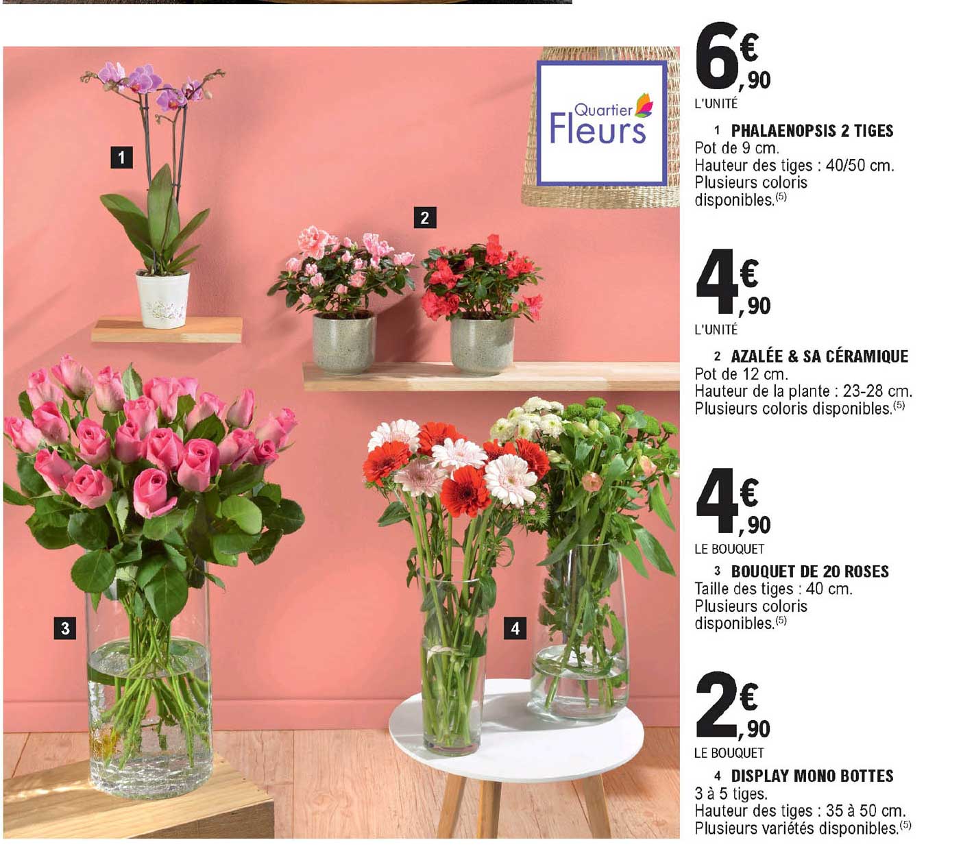 phalaenopsis 2 tiges, azalée & sa céramique, bouquet de 20 roses, display mono bottes