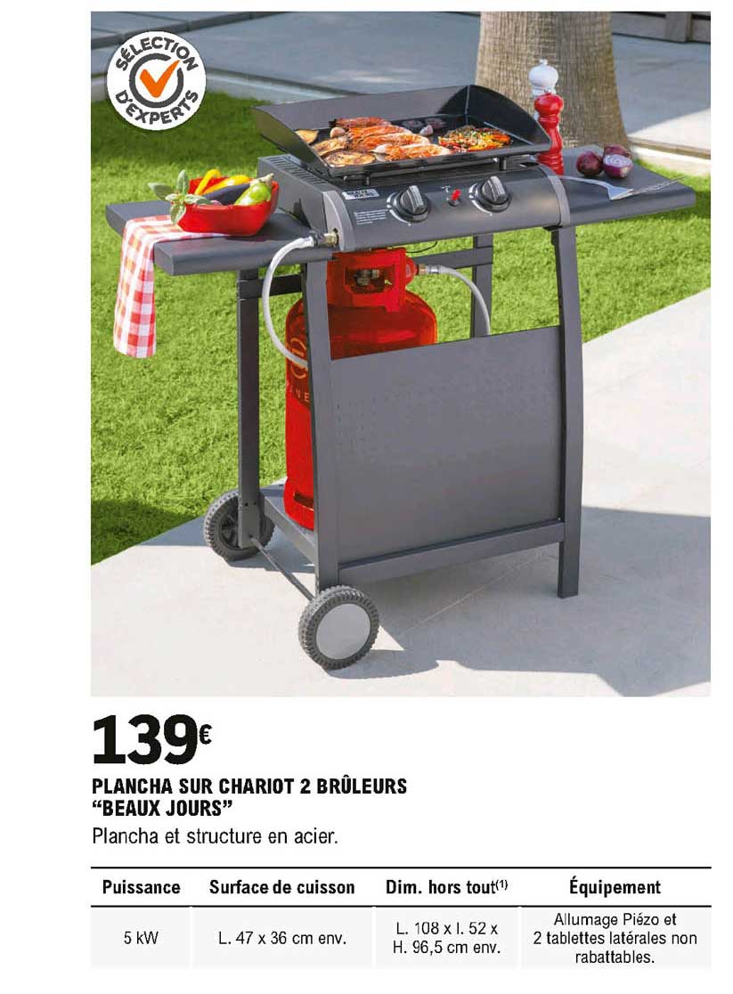 plancha sur chariot 2 brûleurs beaux jours