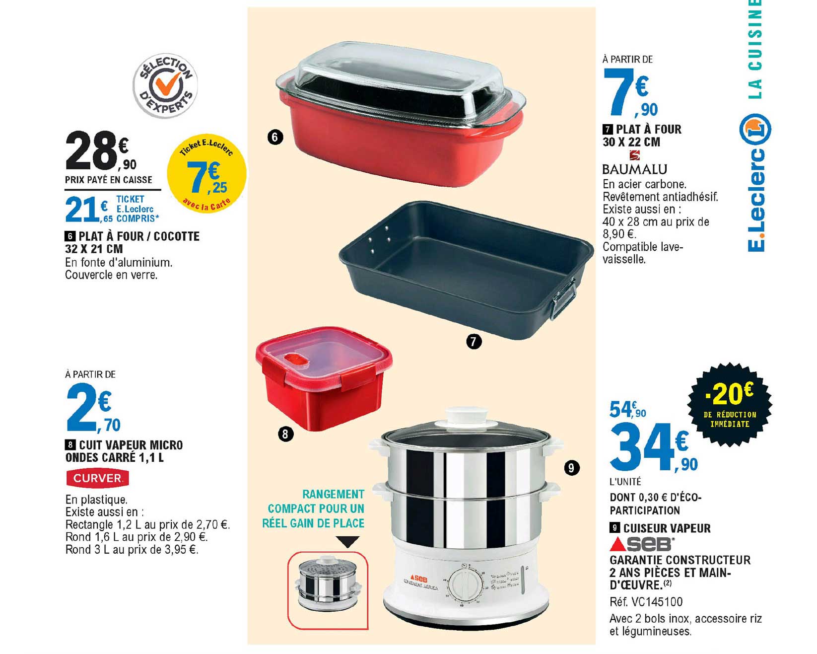 Plat à Four - Cocotte , Cuit Vapeur Micro Ondes Carré 1,1 L Curver, Plat à Four, Cuiseur Vapeur Seb