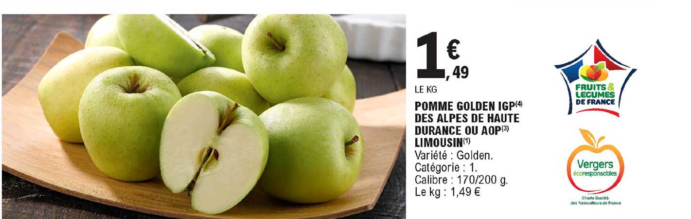 pomme golden igp des alpes de haute durance ou aop limousin