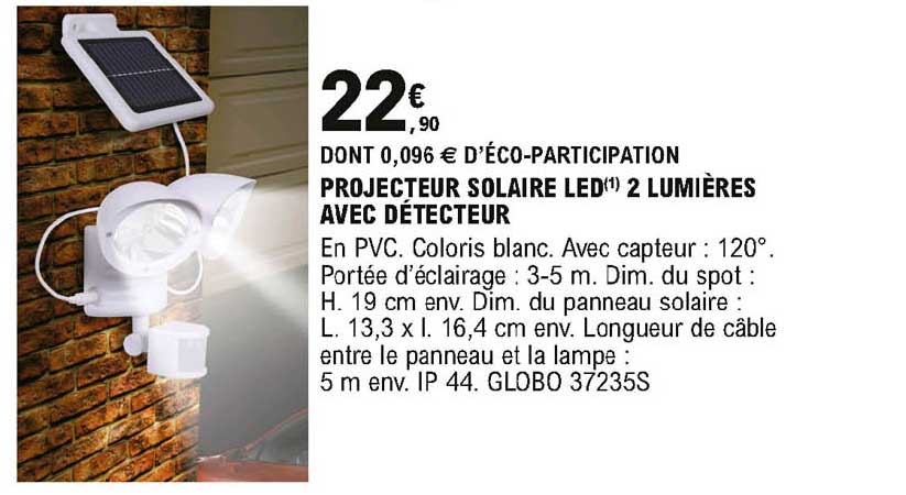 projecteur solaire led 2 lumières avec détecteur