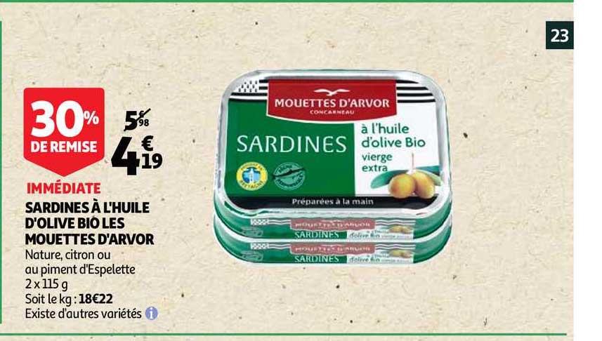 sardines à l'huile d'olive bio les mouettes d'arvor