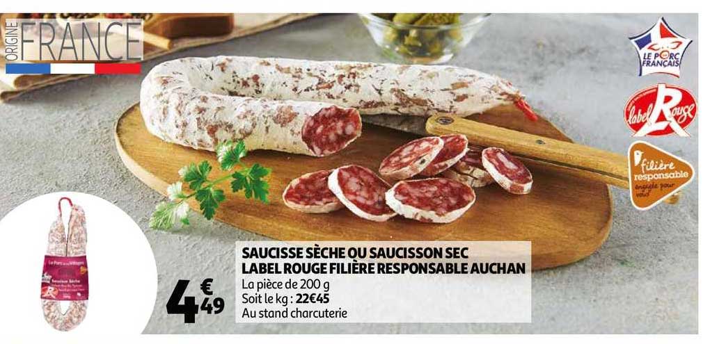 Saucisse Sèche Ou Saucisson Sec Label Rouge Filière Responsable Auchan