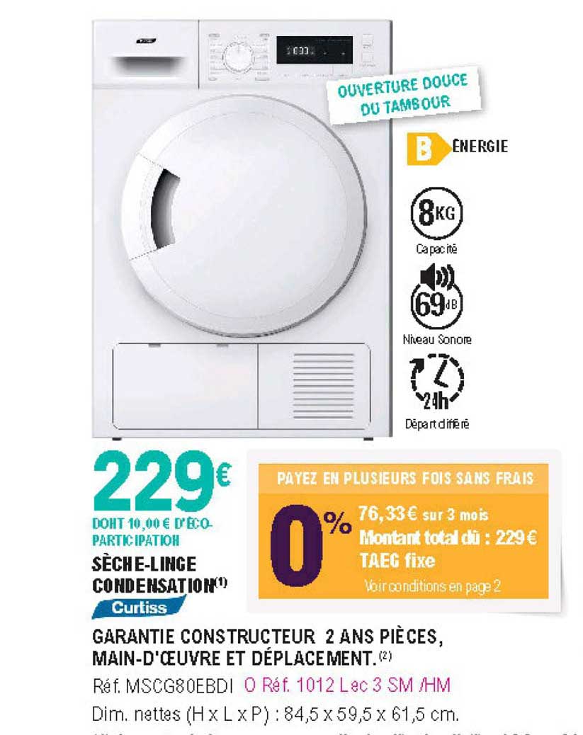 sèche-linge condensation curtiss