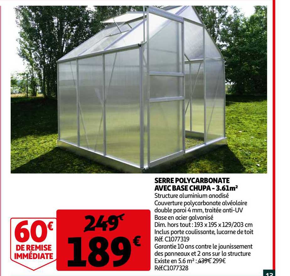 serre polycarbonate avec base chupa -3.61m2