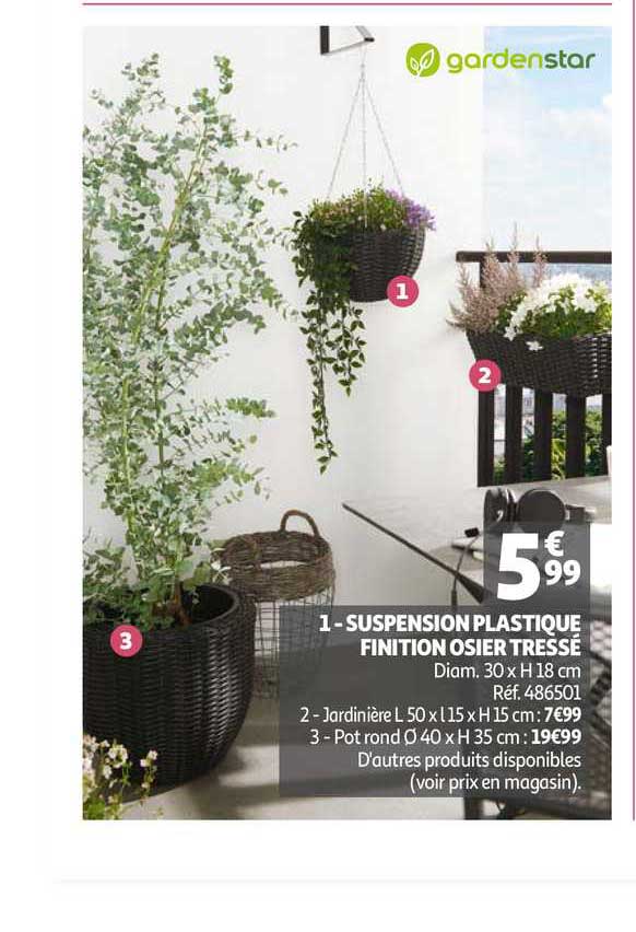 suspension plastique finition osier tresse gardenstar