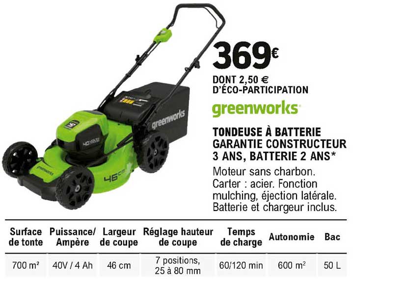 Tondeuse à Batterie Greenworks
