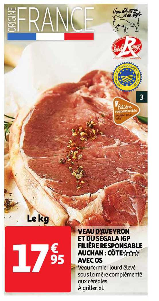 Veau D'aveyron Et Du Ségala Igp Filière Responsable Auchan : Côte Avec Os