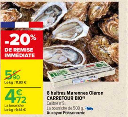 6 huîtres marennes oléron carrefour bio