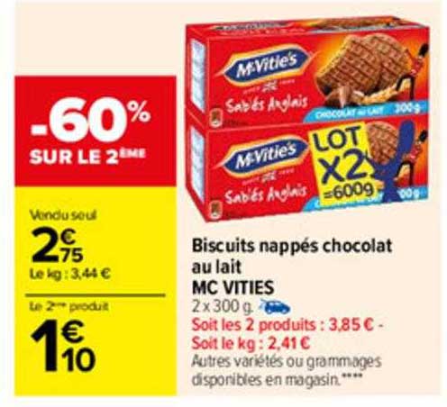 biscuits nappés chocolat au lait mc vities