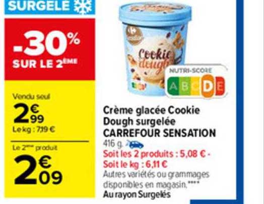 crème glacée cookie dough surgelée carrefour sensation