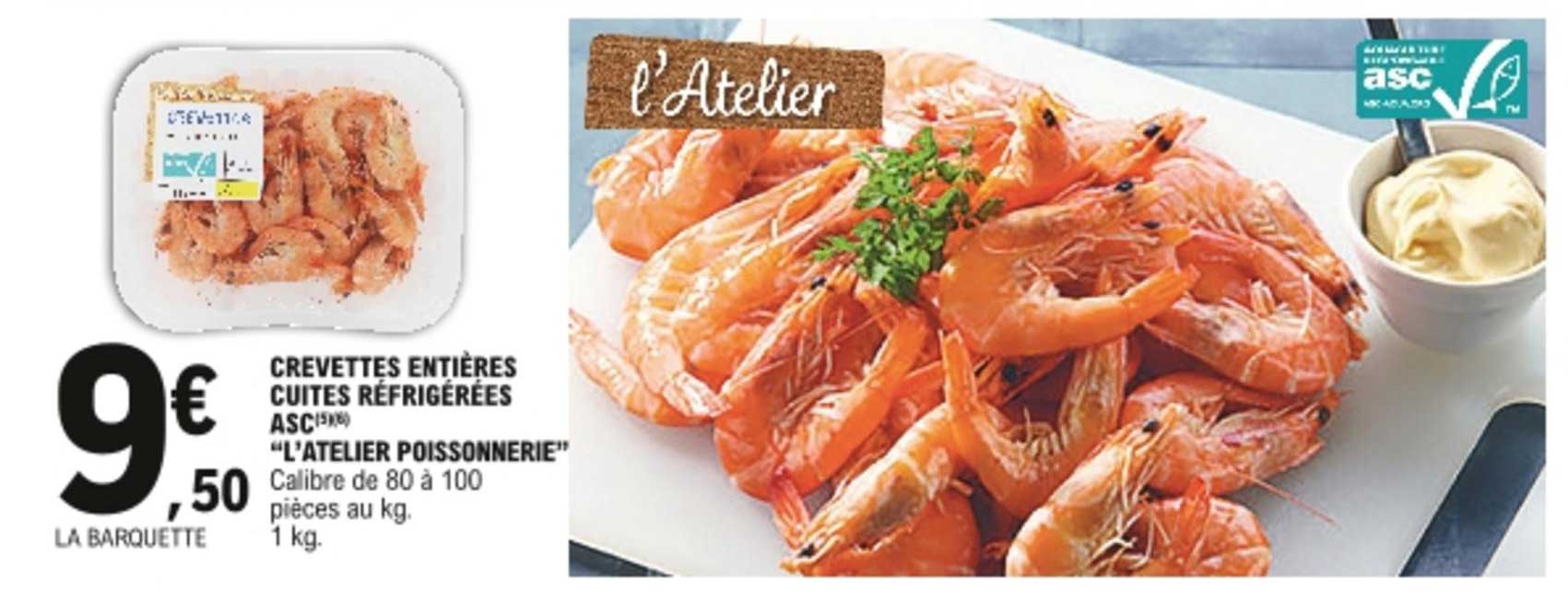 crevettes entières cuites réfrigérées asc l'atelier poissonnerie