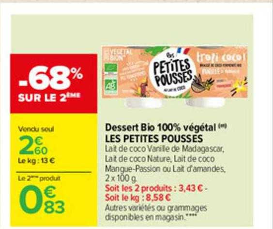 dessert bio 100% végétal les petites pousses