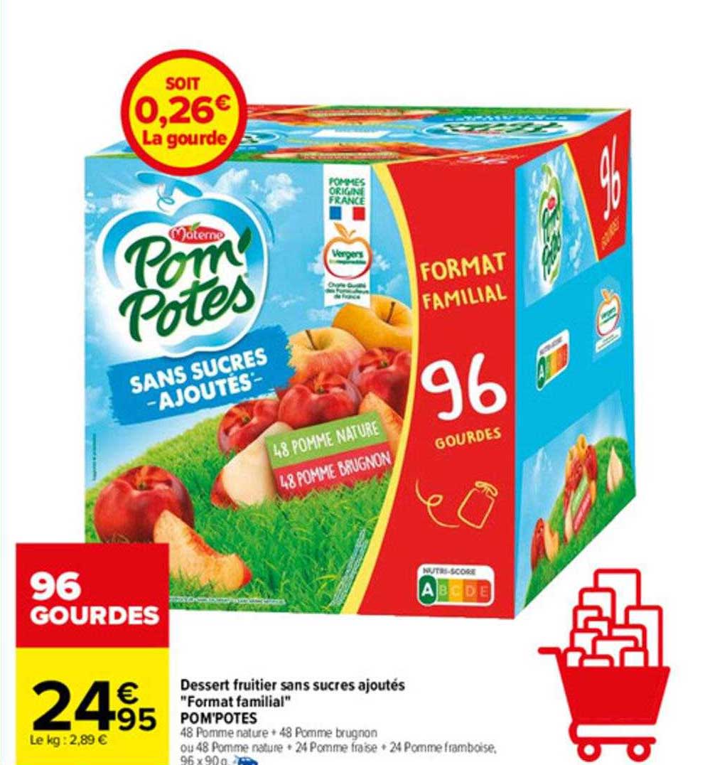 dessert fruitier sans sucres ajoutés "format familial" pom'potes