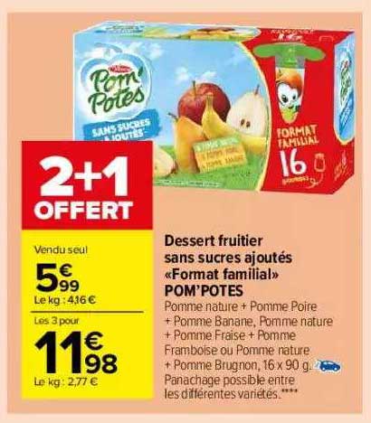 dessert fruitier sans sucres ajoutés "format familial" pom'potes