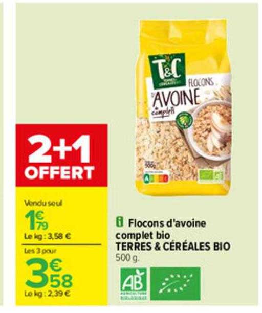 flocons d'avoine complet bio terres & céréales bio