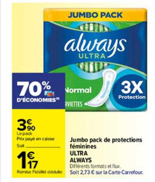 jumbo pack de protections féminines ultra always