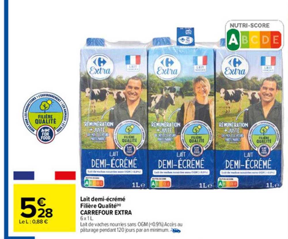 lait demi-écrémé filière qualité carrefour extra