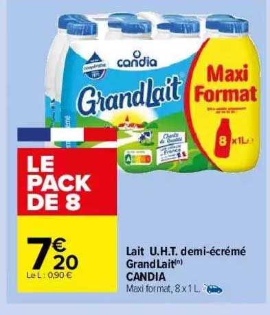 lait u.h.t. demi-écrémé grandLait candia