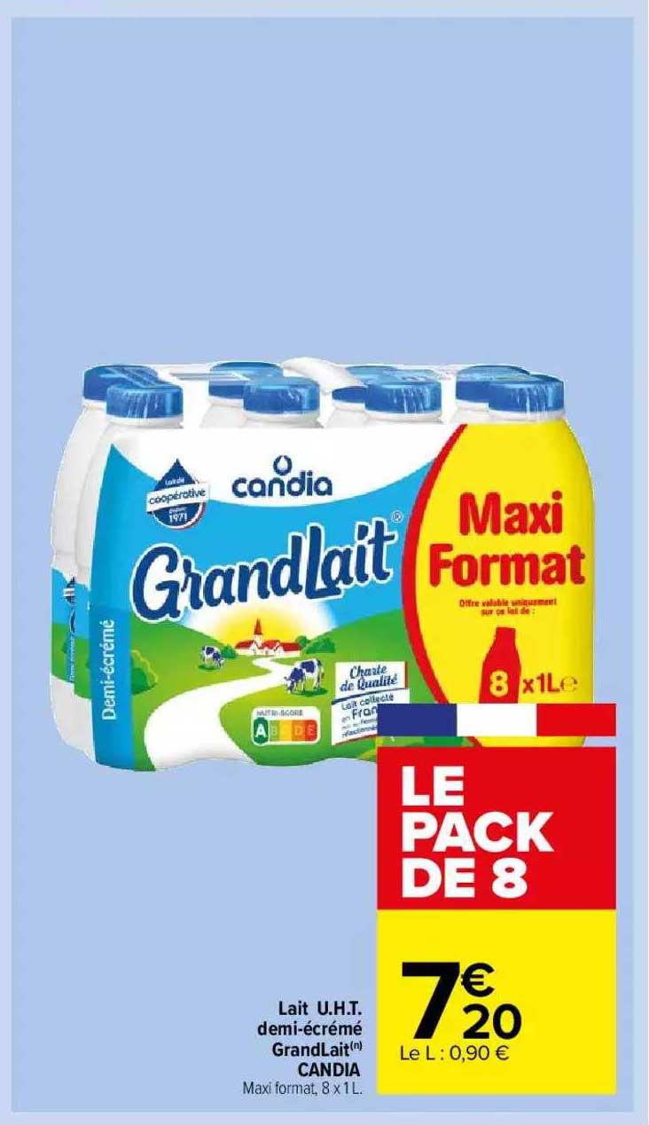 lait u.h.t. demi-écrémé grandLait candia