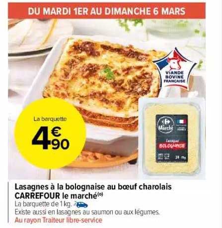 Lasagnes à La Bolognaise Au Bœuf Charolais Carrefour Le Marché