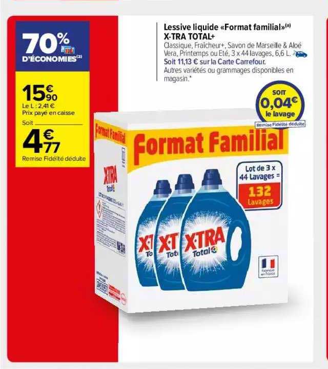 lessive liquide "format familial" x-tra total+