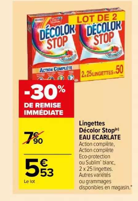 lingettes décolor stop eau écarlate