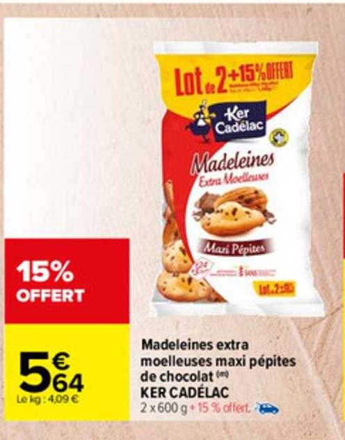 madeleines extra moelleuses maxi pépites de chocolat ker cadélac
