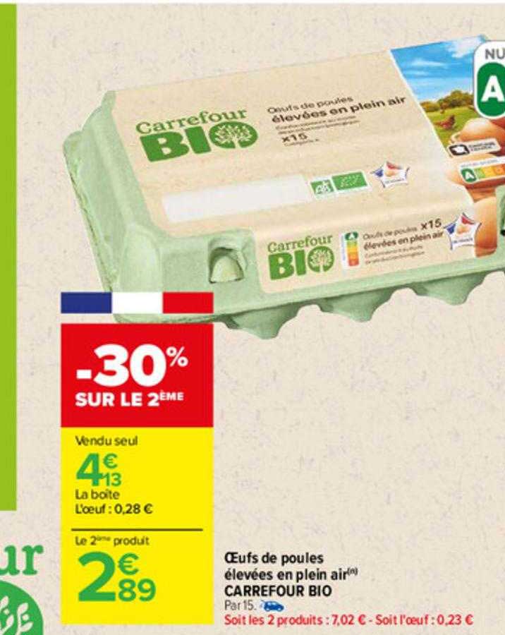 oeufs de poules élevées en plein air carrefour bio