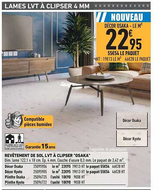 revêtement de sol lvt à clipser "osaka"
