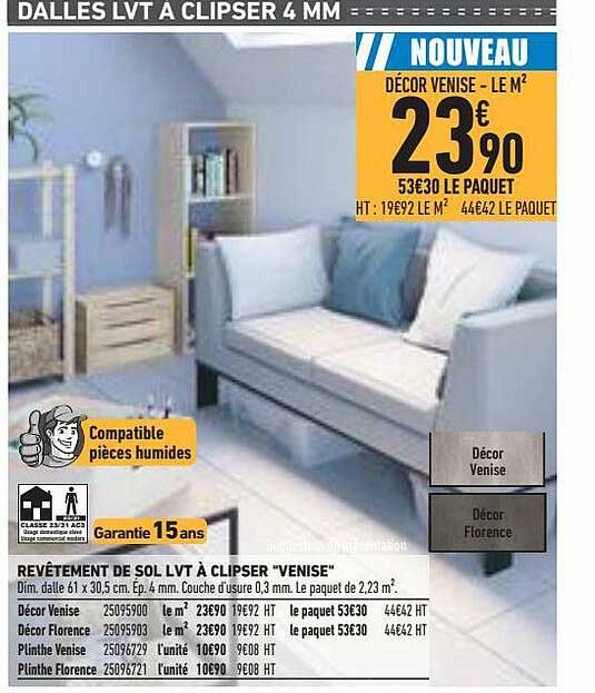 revêtement de sol lvt à clipser "venise"