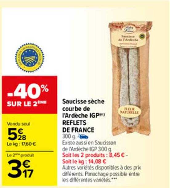 saucisse sèche courbe de l'ardèche igp reflets de france