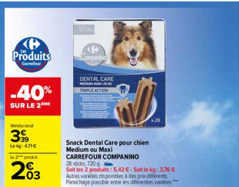 snack dental care pour chien medium ou maxi carreofur companino