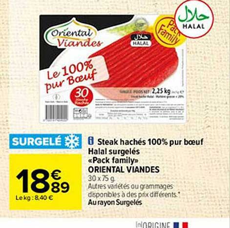 Steak Hachés 100% Pur Bœuf Halal Surgelés "pack Family" Oriental Viandes