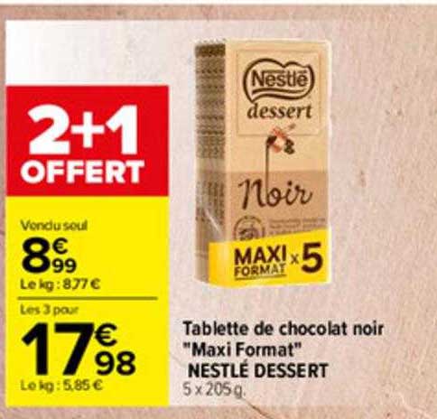 tablette de chocolat noir "maxi format" nestlé dessert