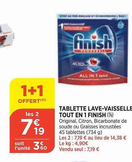 tablette lave-vaisselle tout en 1 finish