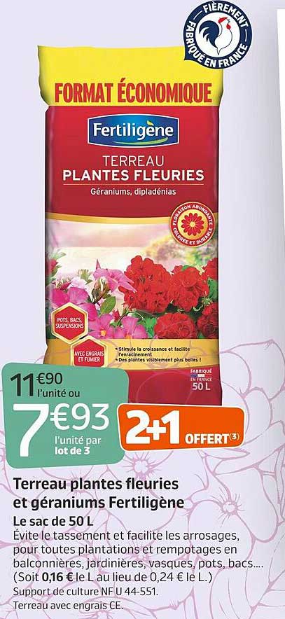 terreau plantes fleuries et géraniums fertiligène