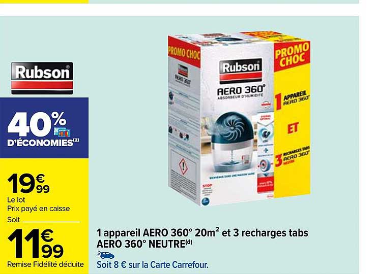 1 appareil aéro 360° 20m² et 3 recharges tabs aéro 360° neutre rubson