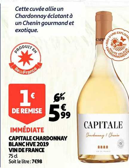 Capitale Chardonnay Blanc Hve 2019 Vin De France