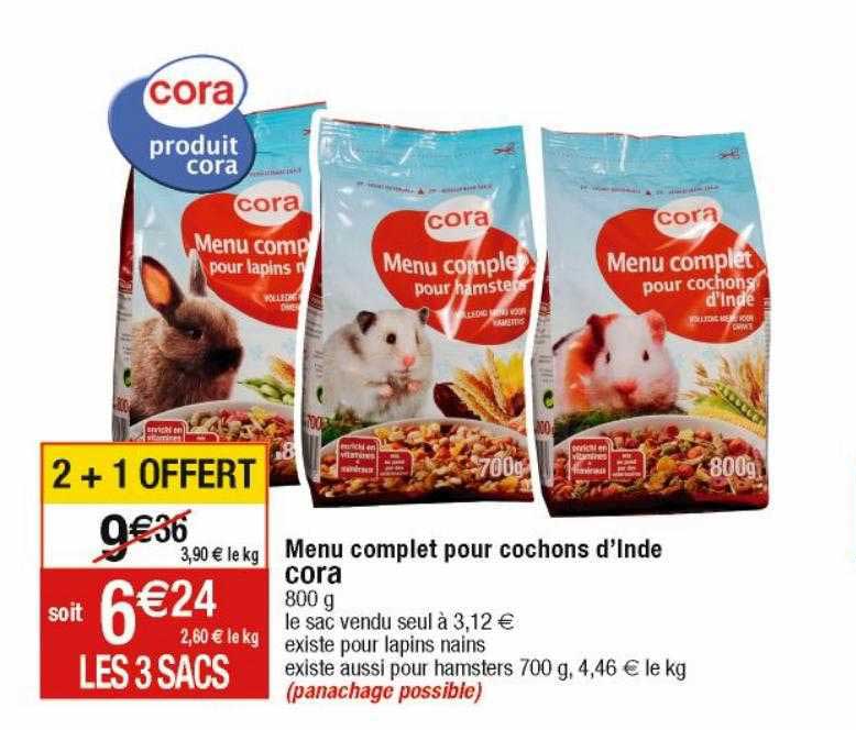 menu complet pour cochons d'inde cora